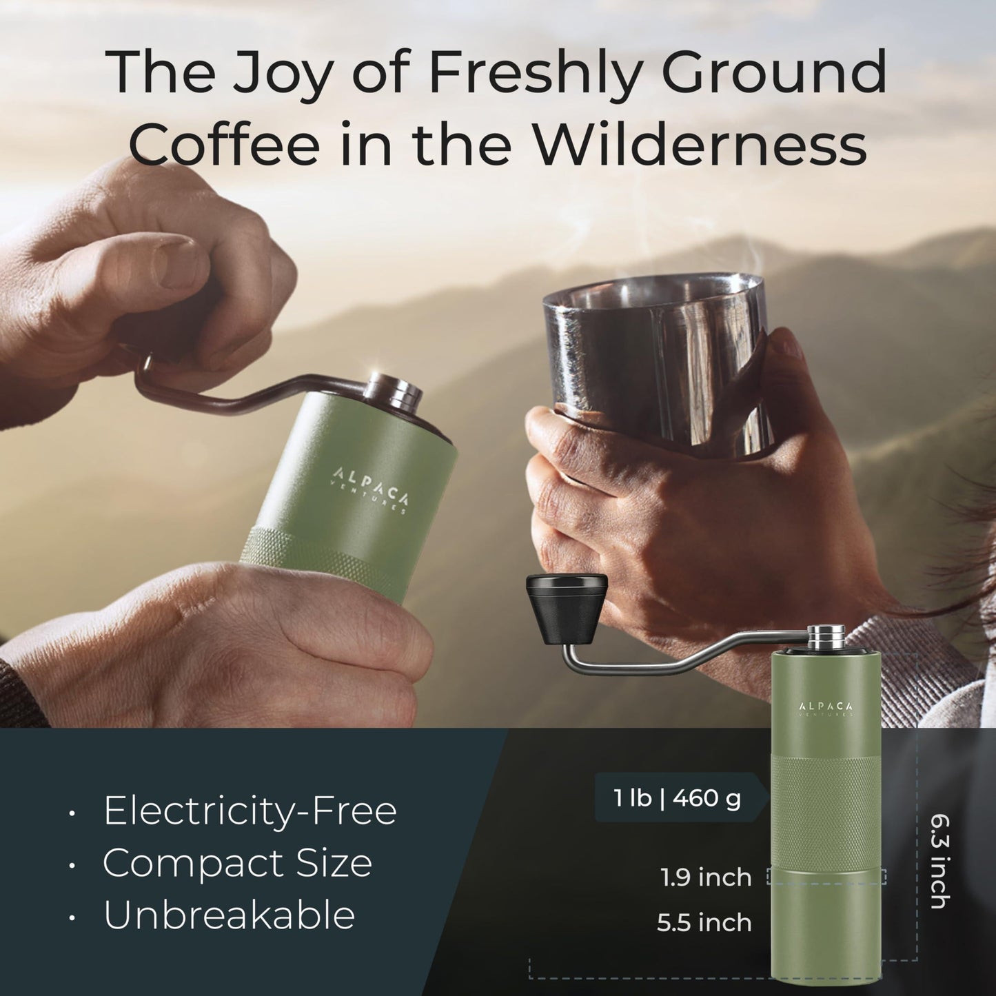 Manual Coffee Grinder Stainless Steel Conical Burr Grinder with Adjustable Setting Double Bearing Hand Espresso Grinder Perfect for Home Office and Camping