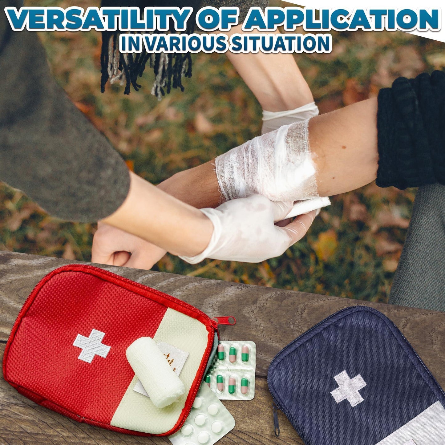 BURIUS 2 Pcs Travel First Aid Bag Empty Portable Storage Small Medical Bag Empty with Multiple Compartments 7.1 X 5.1 Small First Aid Pouch with Zipper Closure for Camping and Hiking Blue and Red