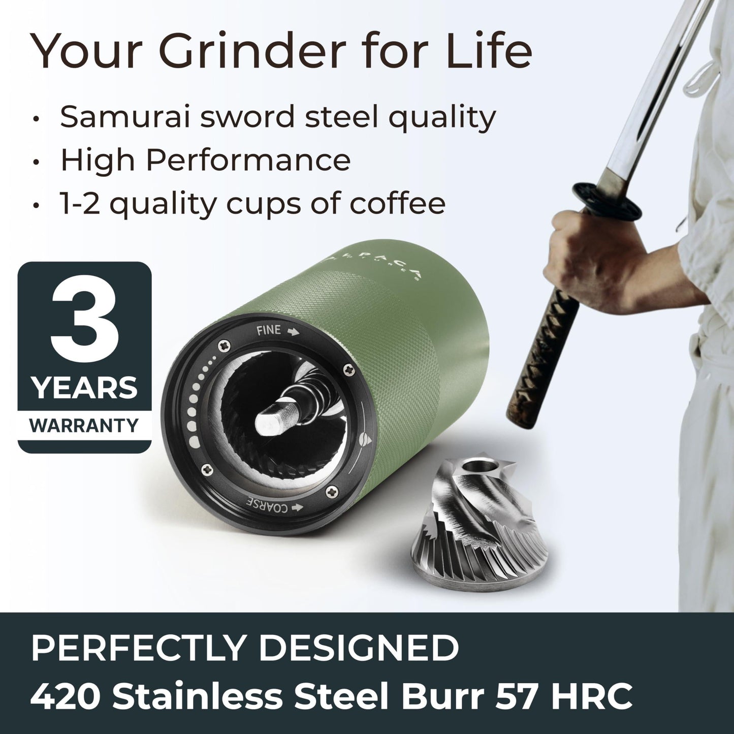 Manual Coffee Grinder Stainless Steel Conical Burr Grinder with Adjustable Setting Double Bearing Hand Espresso Grinder Perfect for Home Office and Camping