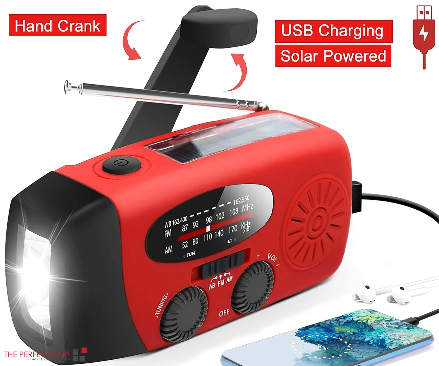 Emergency Radio Crank Solar Hand Weather 1000Mah Power Bank Charger Flash Light