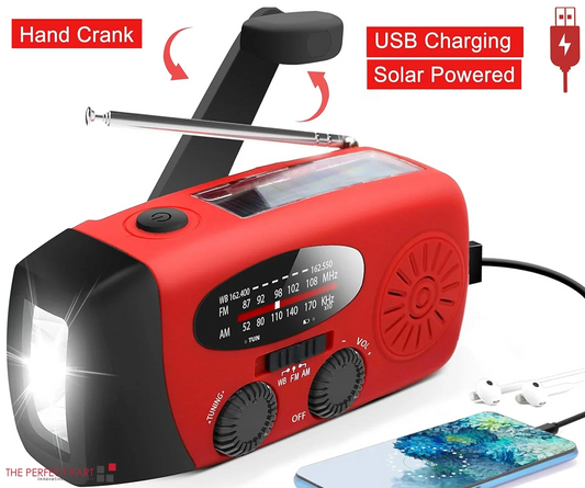Emergency Radio Crank Solar Hand Weather 1000Mah Power Bank Charger Flash Light