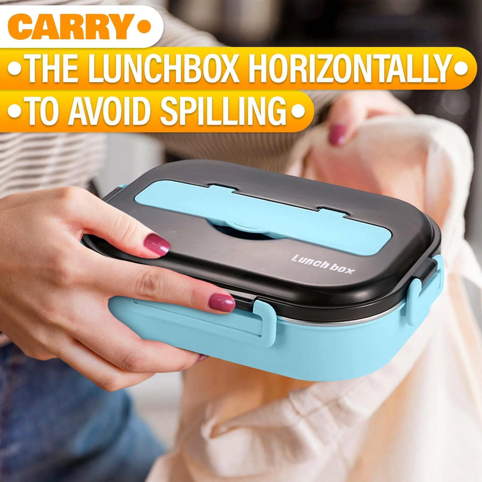 48.5 Oz Stainless Steel Bento Box Adult with Phone Stand – Reusable Stainless Steel Lunch Box for Hot Food with Durable Plastic & Soft Rubber Cover – Insulated Lunch Containers with Spoon & Chopsticks