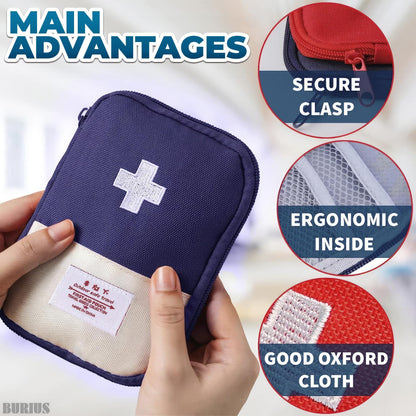 BURIUS 2 Pcs Travel First Aid Bag Empty Portable Storage Small Medical Bag Empty with Multiple Compartments 7.1 X 5.1 Small First Aid Pouch with Zipper Closure for Camping and Hiking Blue and Red