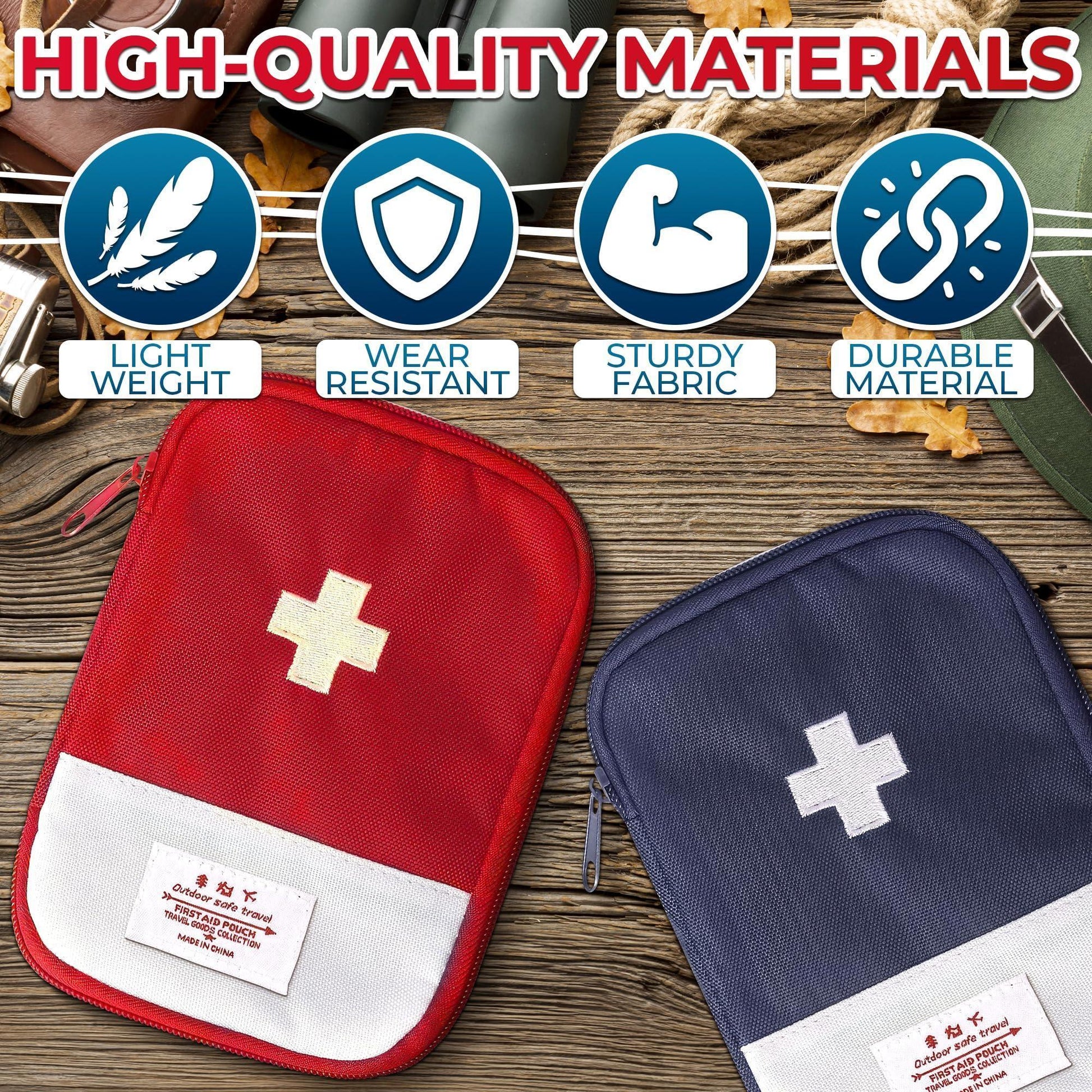 BURIUS 2 Pcs Travel First Aid Bag Empty Portable Storage Small Medical Bag Empty with Multiple Compartments 7.1 X 5.1 Small First Aid Pouch with Zipper Closure for Camping and Hiking Blue and Red
