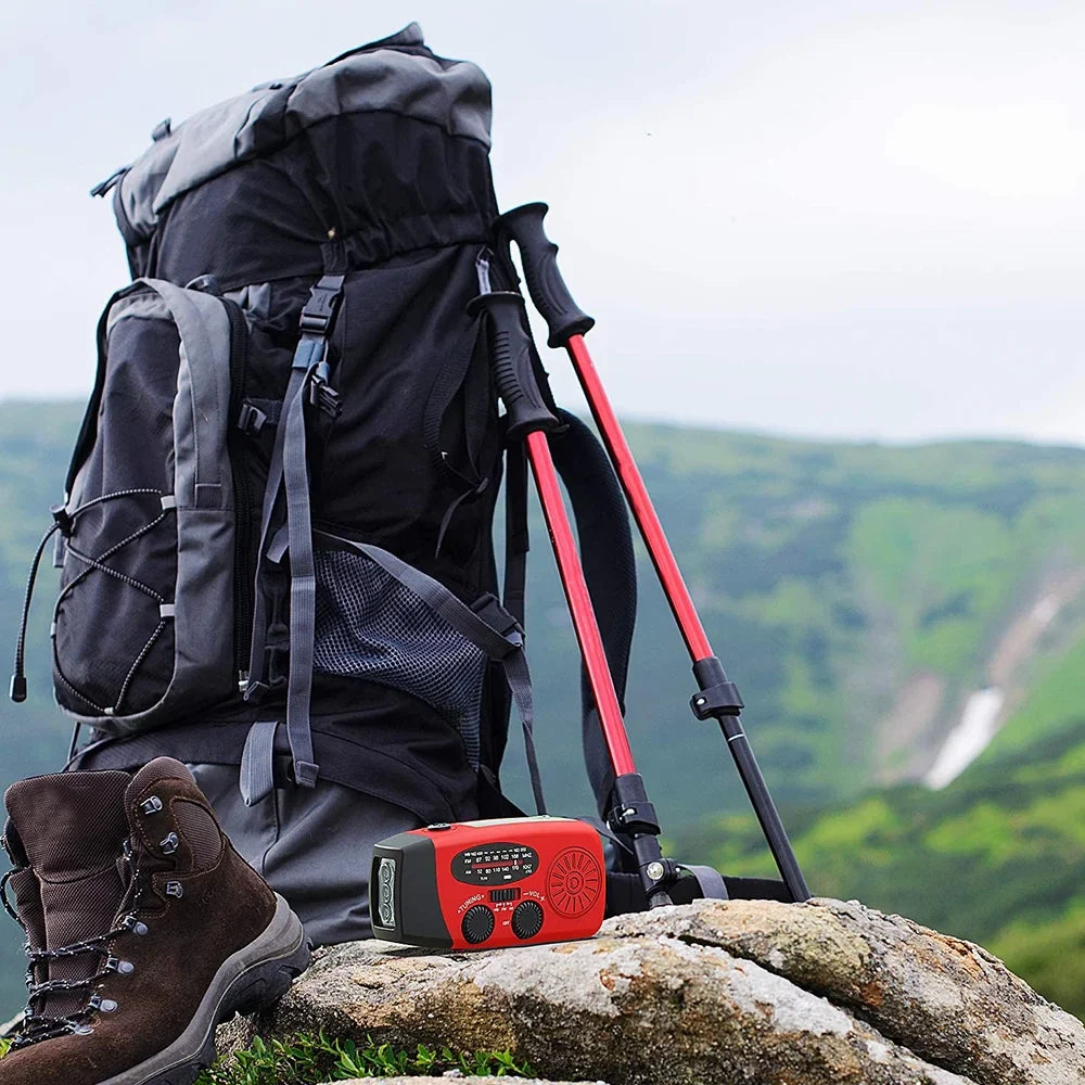 Emergency Radio Crank Solar Hand Weather 1000Mah Power Bank Charger Flash Light