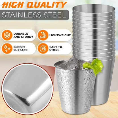 15Pcs Stainless Steel Shot Glasses Drinking Vessel 30 Ml (1Oz) Outdoor Camping Travel Coffee Tea Cup Silver Cup Unbreakable Metal Shooters for Whiskey Tequila Liquor Great Barware Gift