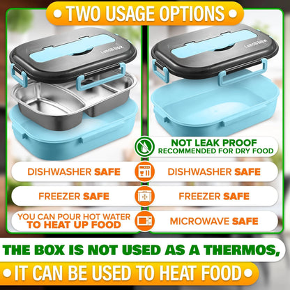 48.5 Oz Stainless Steel Bento Box Adult with Phone Stand – Reusable Stainless Steel Lunch Box for Hot Food with Durable Plastic & Soft Rubber Cover – Insulated Lunch Containers with Spoon & Chopsticks