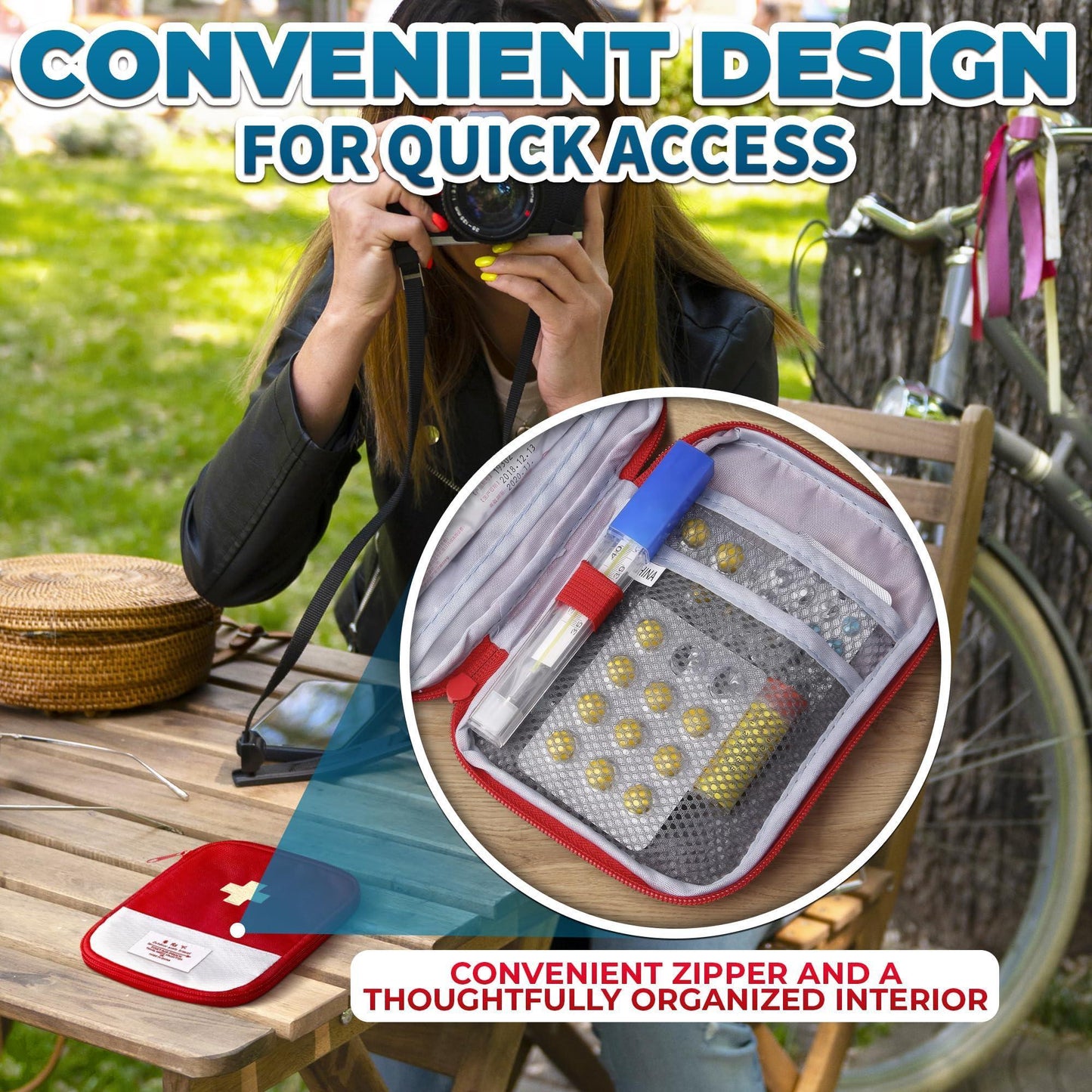 BURIUS 2 Pcs Travel First Aid Bag Empty Portable Storage Small Medical Bag Empty with Multiple Compartments 7.1 X 5.1 Small First Aid Pouch with Zipper Closure for Camping and Hiking Blue and Red