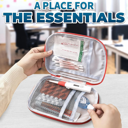 BURIUS 2 Pcs Travel First Aid Bag Empty Portable Storage Small Medical Bag Empty with Multiple Compartments 7.1 X 5.1 Small First Aid Pouch with Zipper Closure for Camping and Hiking Blue and Red