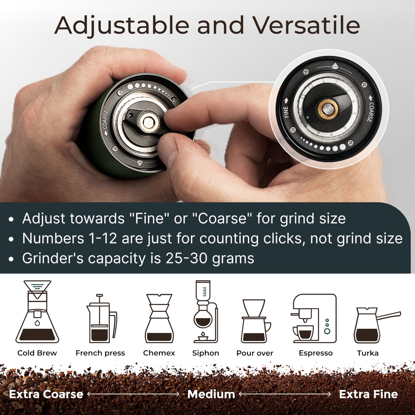 Manual Coffee Grinder Stainless Steel Conical Burr Grinder with Adjustable Setting Double Bearing Hand Espresso Grinder Perfect for Home Office and Camping