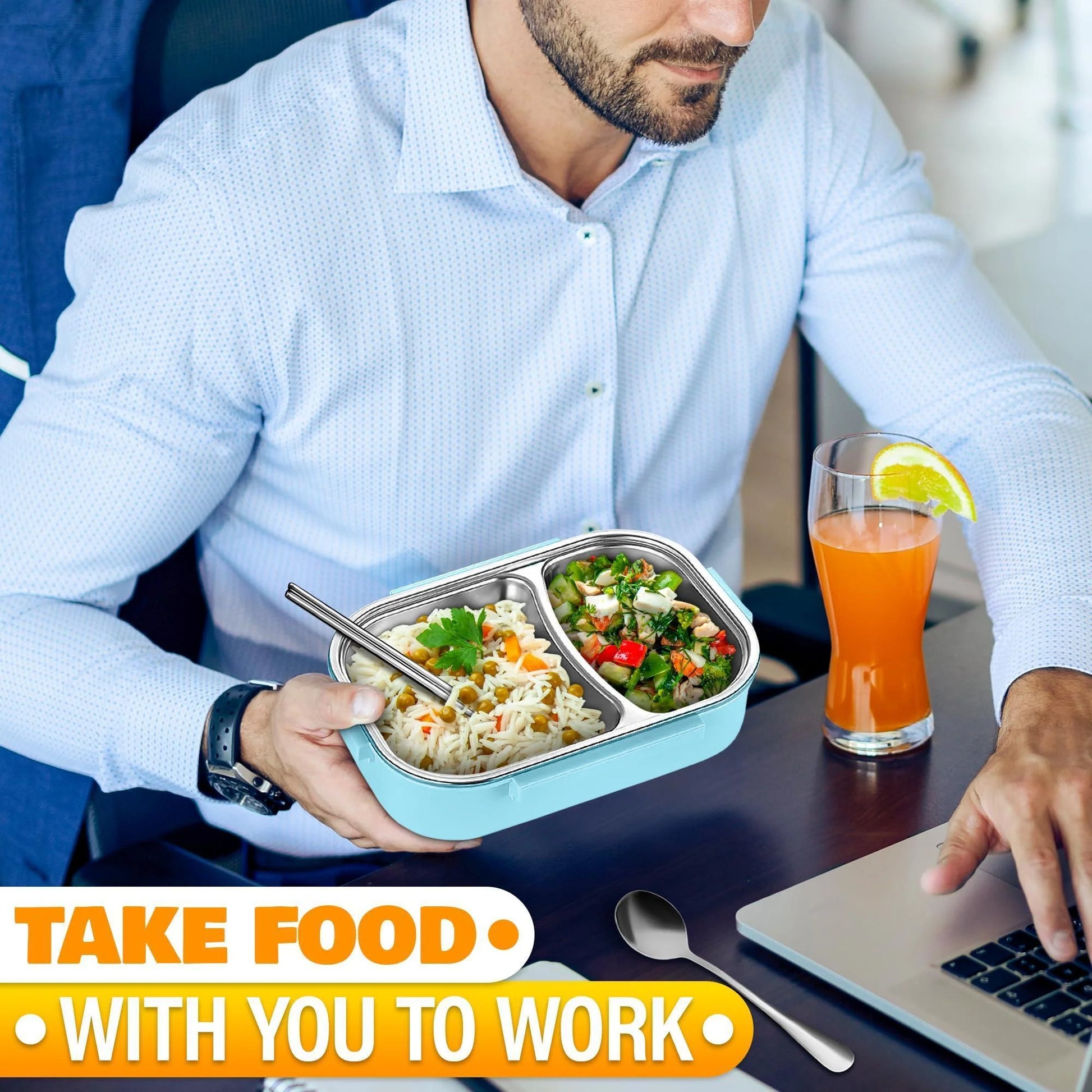 48.5 Oz Stainless Steel Bento Box Adult with Phone Stand – Reusable Stainless Steel Lunch Box for Hot Food with Durable Plastic & Soft Rubber Cover – Insulated Lunch Containers with Spoon & Chopsticks